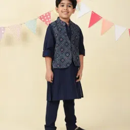 Fabindia Indigo Cotton Ajrakh Printed 3Pc Kurta Set-picture-43