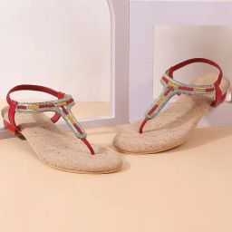 Mochi Women's Maroon Sling Back Sandals-image-46