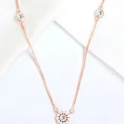 Zavya 925 Silver Radiant Rose Gold Plated CZ Studded Halo Necklace for Women-image-98