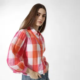 Only Pink & White Cotton Checks Shirt-image-80