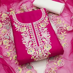 SAINOOR Floral Embroidered PV Cotton Unstitched Dress Material-image-75