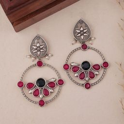 TOS Brass-Plated Artificial Stones Studded Circular Shaped Drop Earrings-image-83