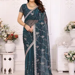 The Textile Hub Floral Embroidered Pure Chiffon Saree-picture-23