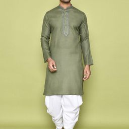 Arihant Rai Sinha Men Floral Yoke Design Regular Thread Work Pure Cotton Kurta with Dhoti Pants-picture-7