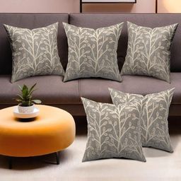 Myntra Elegant Homes Grey & Brown 5 Pieces Floral Velvet Square Cushion Covers-44
