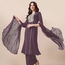 KALINI Women Ethnic Motifs Embroidered Regular Sequinned Kurta with Palazzos & With Dupatta-2