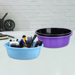 Kuber Industries Purple & Black Pack of 3 Multipurpose Storage Organizer Tub-10