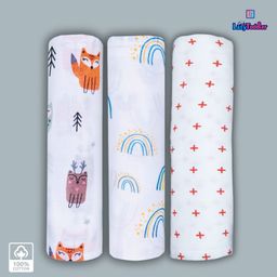 LazyToddler Organic Cotton Muslin Swaddle Printed Pack of 3 - White-image-85