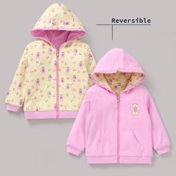Babyoye Cotton Blend Brushed Fleece All Over Printed Reversible Hoodies - Yellow-image-33