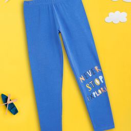 XY Life Antimicrobial Finish 100% Combed Cotton High Moisture Absorption Never Stop Exploring Text Placement Printed Leggings - Royal Blue-image-80