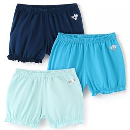 Pine Kids Cotton Spandex Mid Thigh Solid Hipster Bloomers Pack of 3 - Blue & Green-image-33