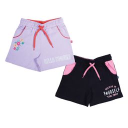 3PIN Pack Of 2 Hello Summer & Believe In Yourself Text Printed Shorts - Lavender & Black-image-89