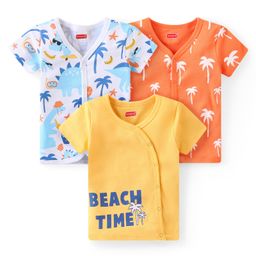 Babyhug 100% Cotton Half Sleeves Set Of Vests Dino & Text Print Pack Of 3 - Orange Yellow & White-image-5