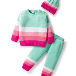 Babyhug Cotton Knit Full Sleeves Pullover Sweater Set with Cap & Color Block - Multicolor-picture-47