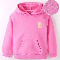 Little Kangaroos Fleece Knit Full Sleeves Solid Color Hooded Sweatshirt - Pink-picture-47