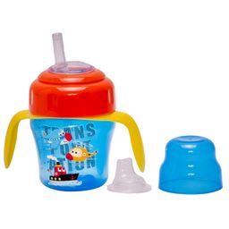 Adore Omega 2 Stage Spout & Straw Sipper with Twin Handle and Dust Free Cap -150ml- Transporter Theme-16