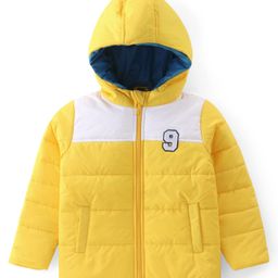 Babyhug Woven Full Sleeves Hooded Puffer Jacket with Pockets - Yellow-picture-7