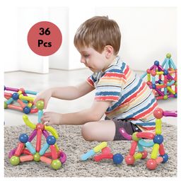 NEGOCIO 36 PCS Magnetic Balls and Rods Set Building Sticks Blocks Vibrant Colors Different Sizes Curved Shapes Children Educational toys- 36 PCS BLOCK-2