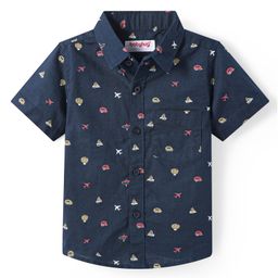 Babyhug Cotton Knit Half Sleeves Shirt with Vehicle Print - Navy Blue-image-41
