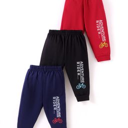 Zero Sinker Knit Full Length Lounge Pants with Text Print Pack of 3 - Navy Black & Red-9