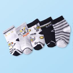 Doodle Poodle Cotton Knit Ankle Length Striped & Text DesignedSocks Pack of 5 -White & Black-image-73