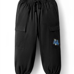Pine Kids Cotton Elastane Woven Full Length Trouser with Cargo Pocket & Patch Detailing - Black-image-15