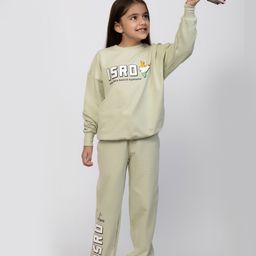 Nap Chief Pure Cotton Full Sleeves ISRO Space Theme Printed Oversized Sweatshirt With Coordinating Joggers Set -Green-image-68