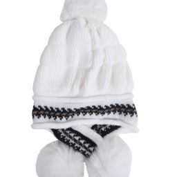 Tipy Tipy Tap Pompom Embellished Abstract Designed Beanie Cap - White-image-67