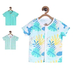 MINI KLUB Cotton Pack Of 3 Half Sleeves Leaves Printed & Striped Vests - Multi Colour-picture-31