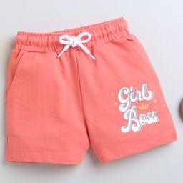 BUMZEE Cotton Woven Above Knee Length Shorts with Text Print - Coral-image-56