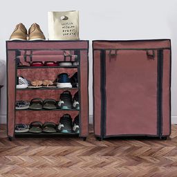 Urban Choice 4-Shelves Modular Metal Shoe Rack With Brown Cover - Perfect for Entryway & Closet Storage-image-84