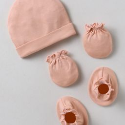 Bubble Pop Cotton Knit Solid Color Cap Mitten & Booties Set Peach - Diameter 10.5 cm-picture-0