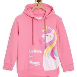The Mom Store Cotton Blend Knit Full Sleeves Believe In Magic Text Printed Hooded Light Winter Sweatshirt - Pink-picture-42