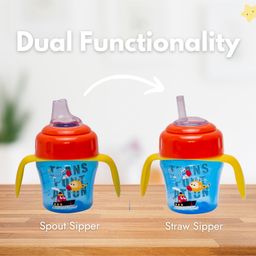 Adore Omega 2 Stage Spout & Straw Sipper with Twin Handle and Dust Free Cap -150ml- Transporter Theme image 2
