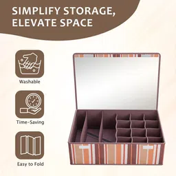 Kuber Industries Brown 4 Pcs Striped Reusable Drawer Organisers With Transparent Lid image 2