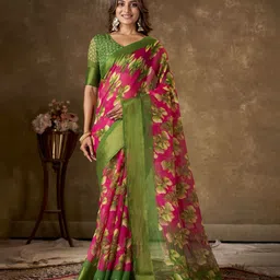KAYOMMI Floral Printed Zari Pure Cotton Chanderi Saree-picture-3