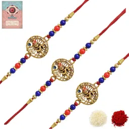 MEIRA JEWELLERY Set Of 3 Beaded Shri Krishna Rakhi Comes with Roli Chawal & Greeting Card-image-88