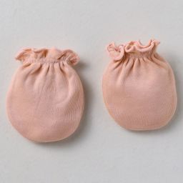 Bubble Pop Cotton Knit Solid Color Cap Mitten & Booties Set Peach - Diameter 10.5 cm image 4