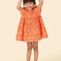 Fabindia Girls Geometric Printed A-Line Knee Length Dress-image-34