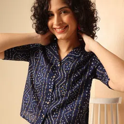 Anouk Women Geometric Printed Lapel Collar Cotton Top-image-74