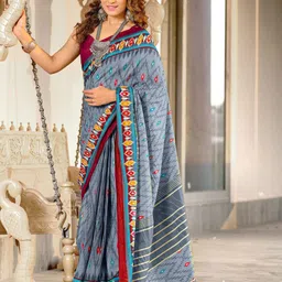 PEENGAX Pure Cotton Ikat Block Print Saree With Blouse-image-60