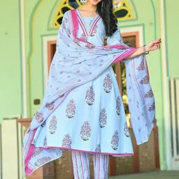 Anouk Women Ethnic Motifs Printed Regular Pure Cotton Kurta with Trousers & With Dupatta-9