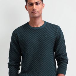 Arrow Men Self Design Round Neck Pullover Sweaters-picture-31