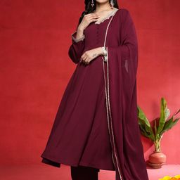 Varanga Women Empire Silk Crepe Kurta with Trousers & With Dupatta-picture-34