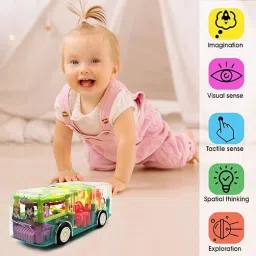 jolary Transparent Gear Bus with Sound and Light Bus Toy for Boys and Girls image 5