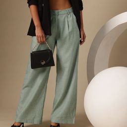 Chemistry Women Mid-Rise Flared Fit Pleated Detail Parallel Trousers-image-32