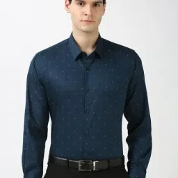 Peter England Navy Cotton Regular Fit Checks Shirt-picture-14