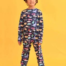 Anthrilo Kids Blue Cotton Printed Full Sleeves T-Shirt & Trouser-image-64