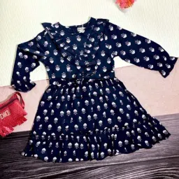 Bella Moda Kids Navy Cotton Floral Print Full Sleeves Dress-picture-27