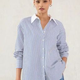 FEMMELLA Navy Blue Relaxed Fit Striped Casual Shirt-image-31